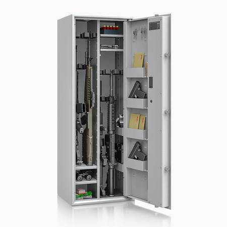 Szafa na broń długą S1 Siegen Max Kombi 12 szt. 125 cm szara – zamek elektroniczny