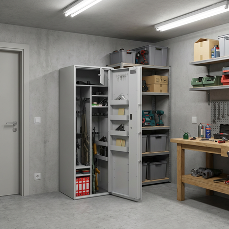 Szafa na broń długą S1 Siegen Max Kombi 16 szt. 170 cm szara – zamek elektroniczny