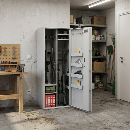 Szafa na broń długą S1 Siegen Max Kombi 18 szt. 150 cm szara – zamek kluczowy