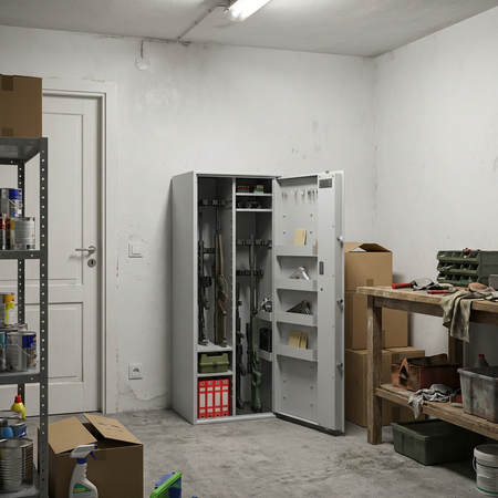 Szafa na broń długą S1 Siegen Max Kombi 18 szt. 150 cm szara – zamek elektroniczny