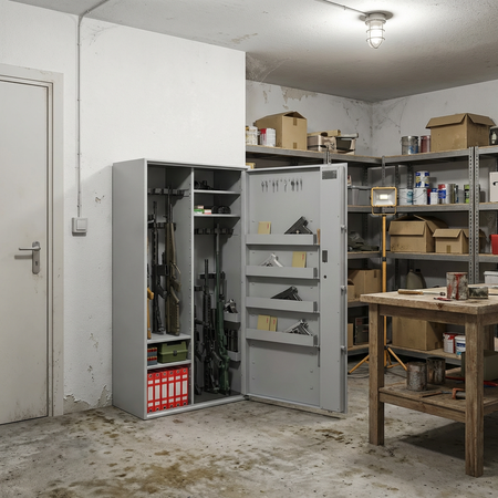 Szafa na broń długą S1 Siegen Max Kombi 26 szt. 150 cm szara – zamek elektroniczny