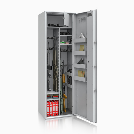 Szafa na broń długą S1 Siegen Max Kombi 16 szt. 170 cm szara – zamek kluczowy