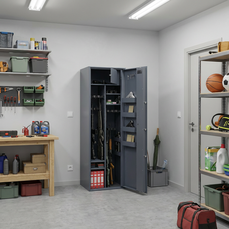 Szafa na broń długą S1 Siegen Max Kombi 16 szt. 170 cm grafitowa – zamek elektroniczny