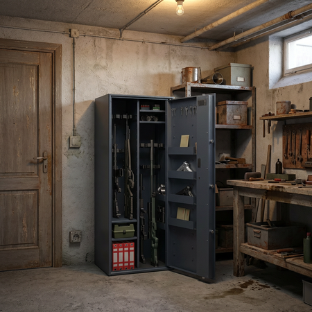 Szafa na broń długą S1 Siegen Max Kombi 18 szt. 150 cm grafitowa – zamek kluczowy