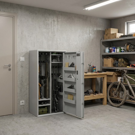 Szafa na broń długą S1 Siegen Max Kombi 18 szt. 125 cm szara – zamek kluczowy